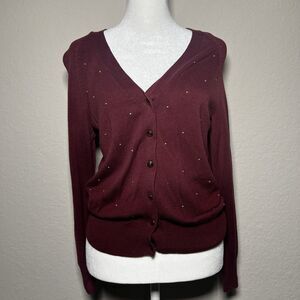 Women’s Japan GU Fitted Cardigan Sweater with Studs/Rivets in Maroon - Sz Small